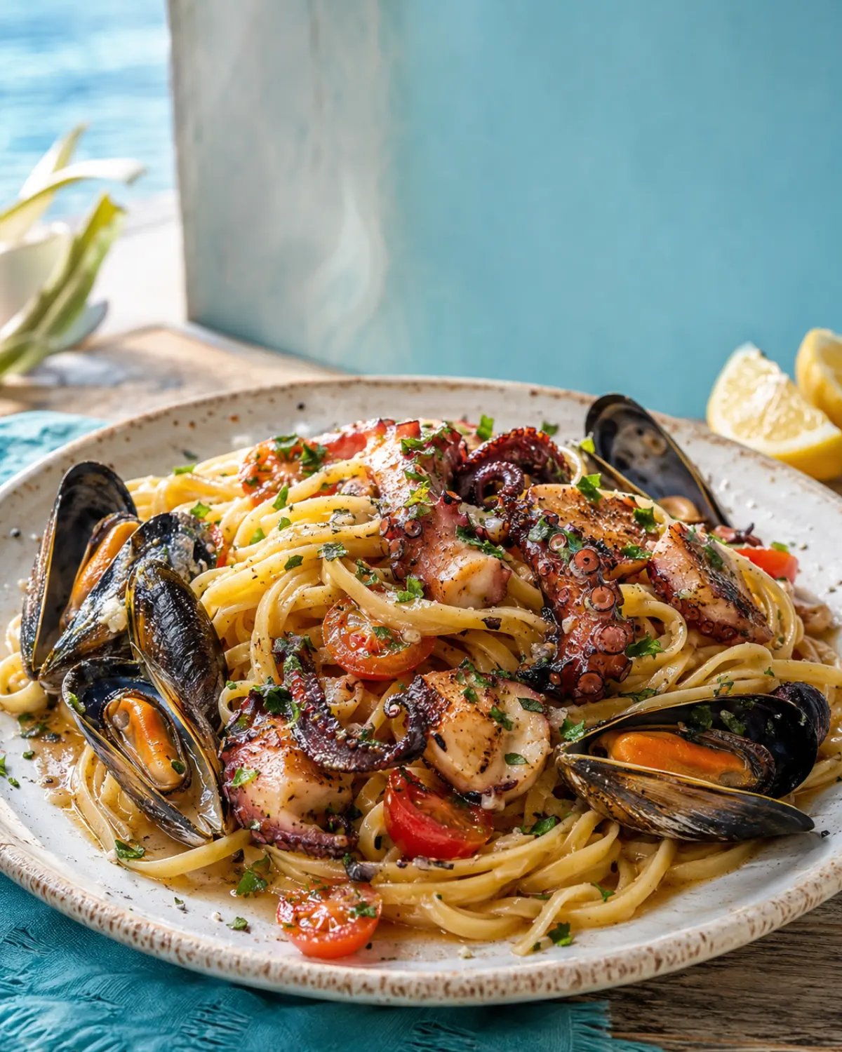 Pasta con Pulpo y Mejillones